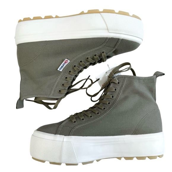 Superga 2708 Hi Top Tank Platform Sneakers Safari Green/ Favorio/ Milky Size 9 - Picture 8 of 16